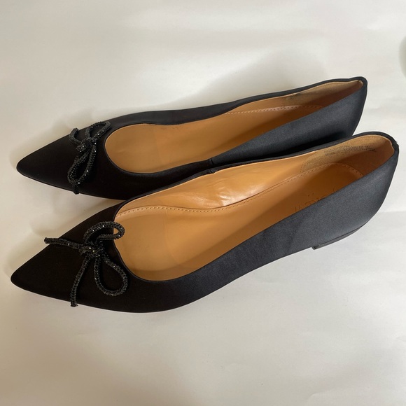 J.CREW Factory Satin Flat Pointy-Toe Shoe with Bow Black  Sz 8 - Picture 4 of 8
